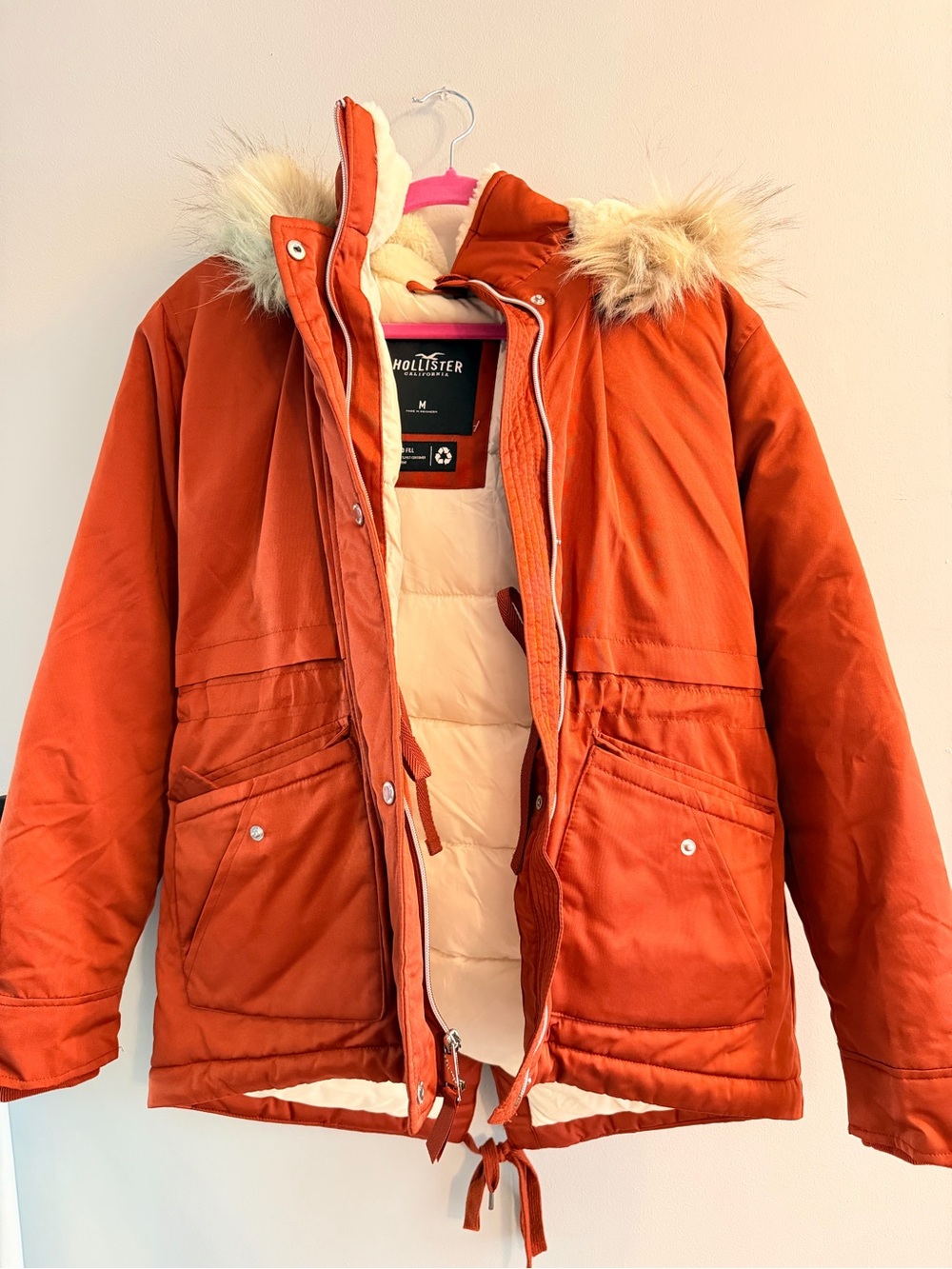 Hollister Women's Orange Fur-Trim Parka Jacket M